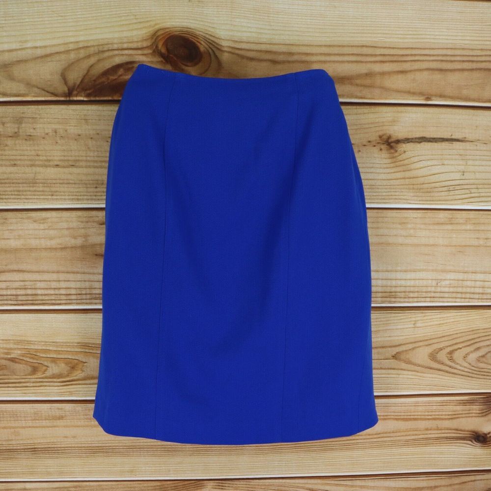 Liz Claiborne Pencil Skirt Womens Size 6 Navy Blue 100% Wool Zipper Lined Slits‎
